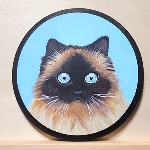 Hand painted Himalayan cat wooden circle plaque